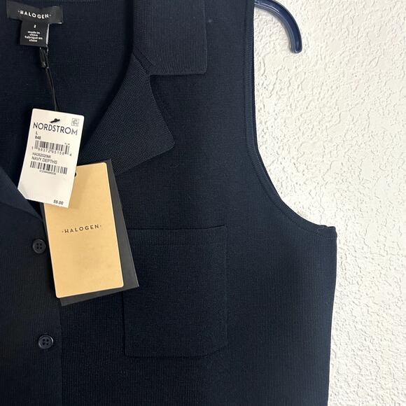 Halogen Lapel Collar Sweat Vest Womens Size Large Navy Depths NWT NEW - Picture 6 of 8